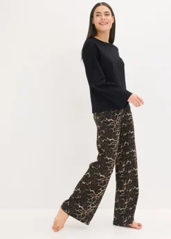 Pijama con camiseta de canalé y pantalón ancho