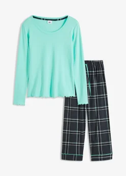 Pijama con camiseta de canalé y pantalón de franela