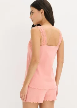 Pijama corto con delicado ribete de encaje