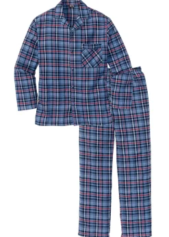 Pijama de franela suave con botones y mangas largas.