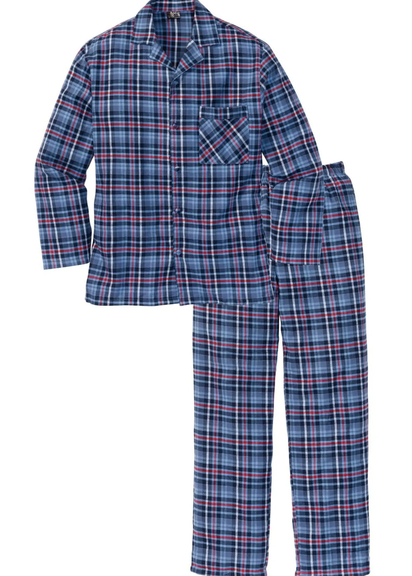 Pijama de franela suave con botones y mangas largas.