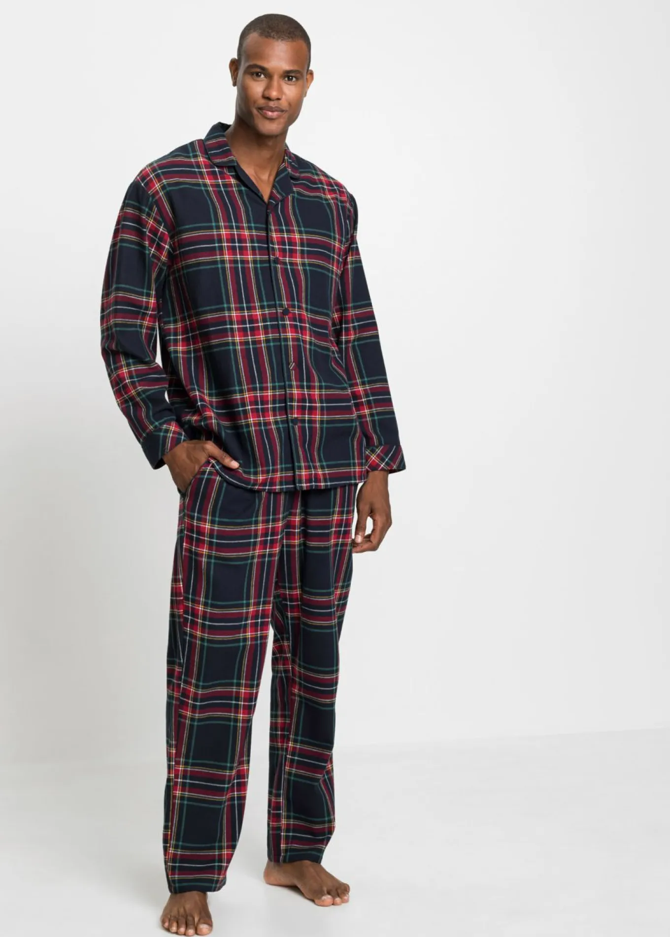 Pijama de franela suave con botones para hombres