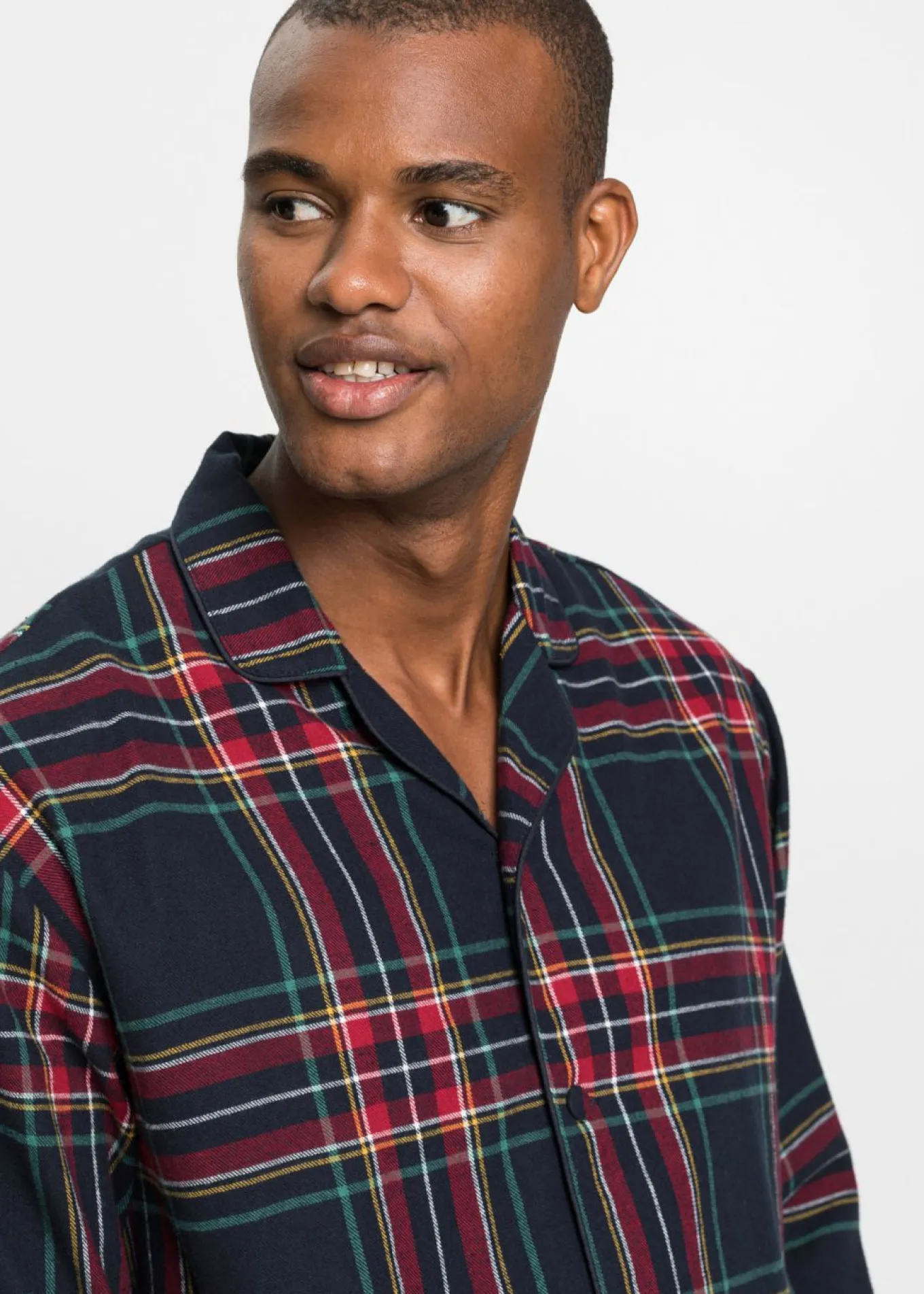 Pijama de franela suave con botones para hombres