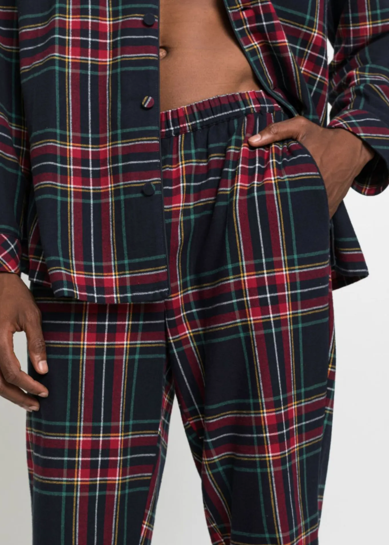 Pijama de franela suave con botones para hombres