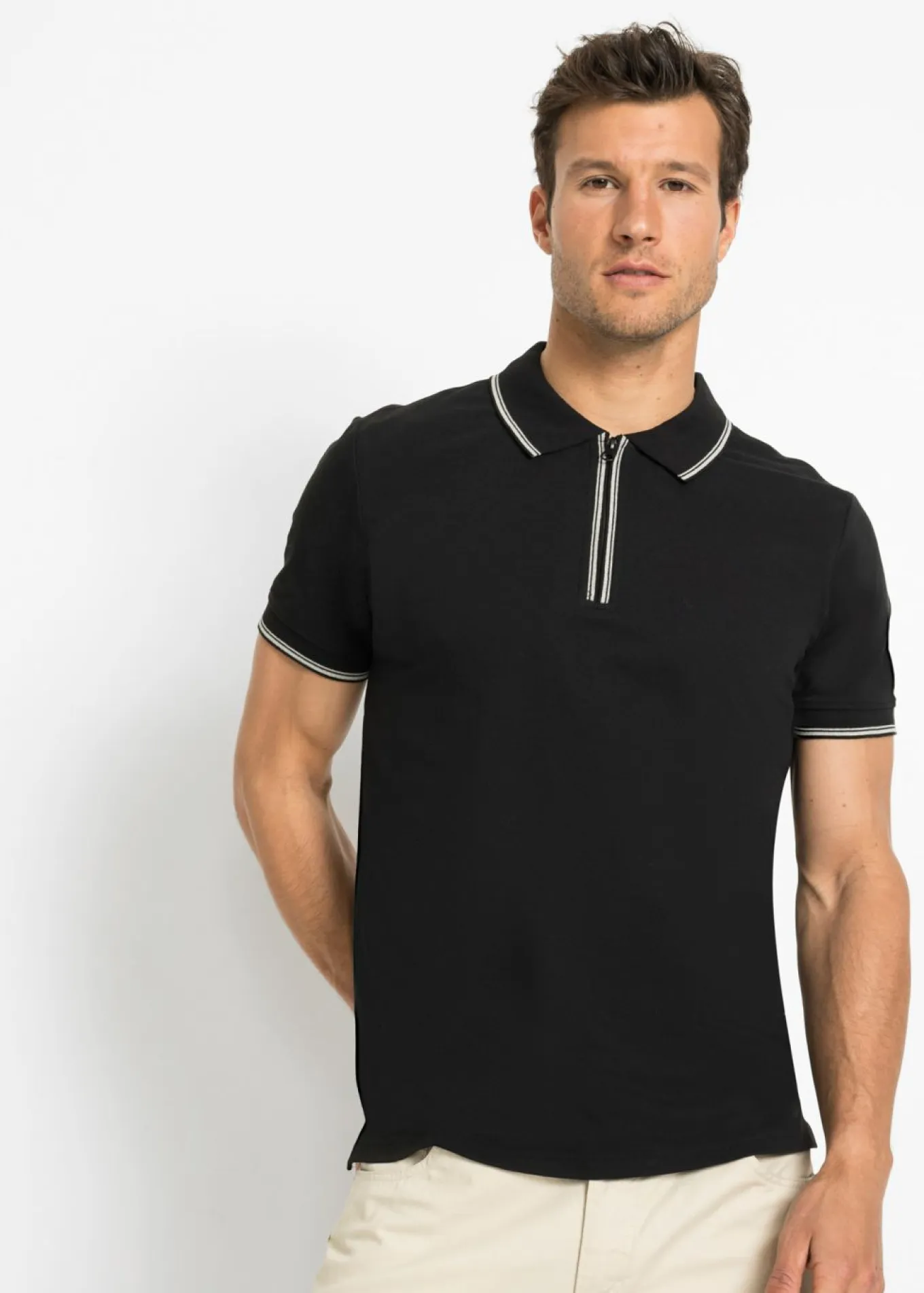 Polo de piqué con cremallera, de algodón puro