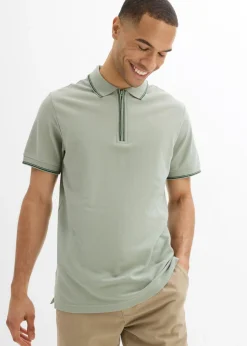 Polo de piqué con cremallera, de algodón puro