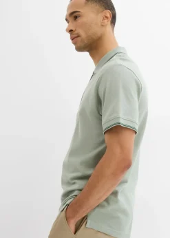 Polo de piqué con cremallera, de algodón puro