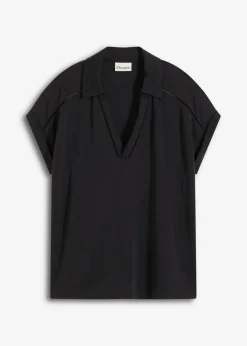 Polo de piqué de viscosa con inserto de encaje