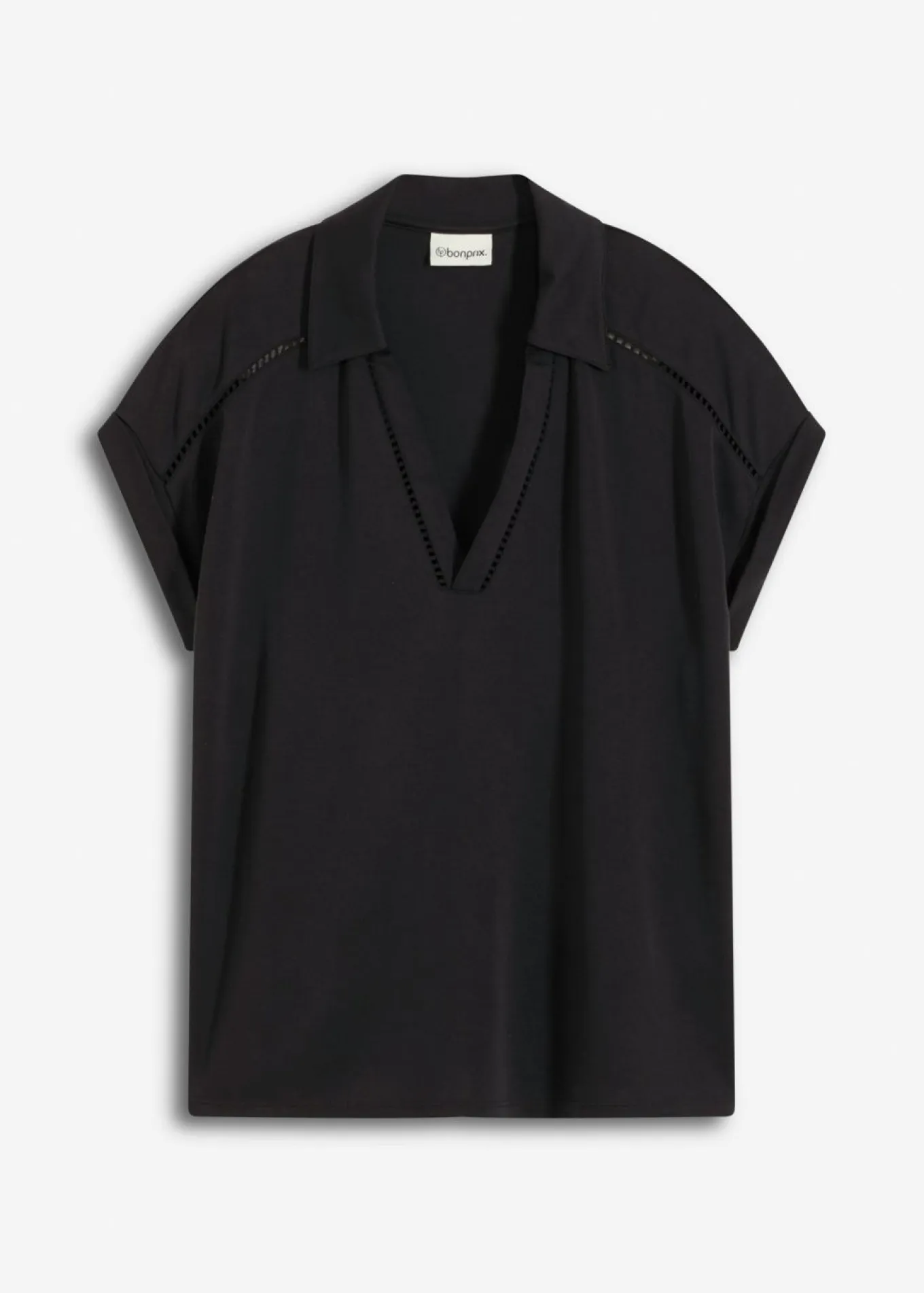 Polo de piqué de viscosa con inserto de encaje