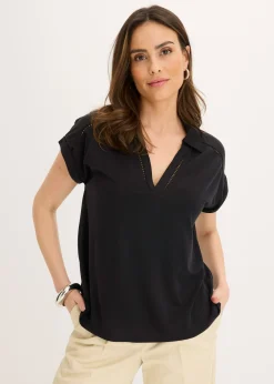 Polo de piqué de viscosa con inserto de encaje