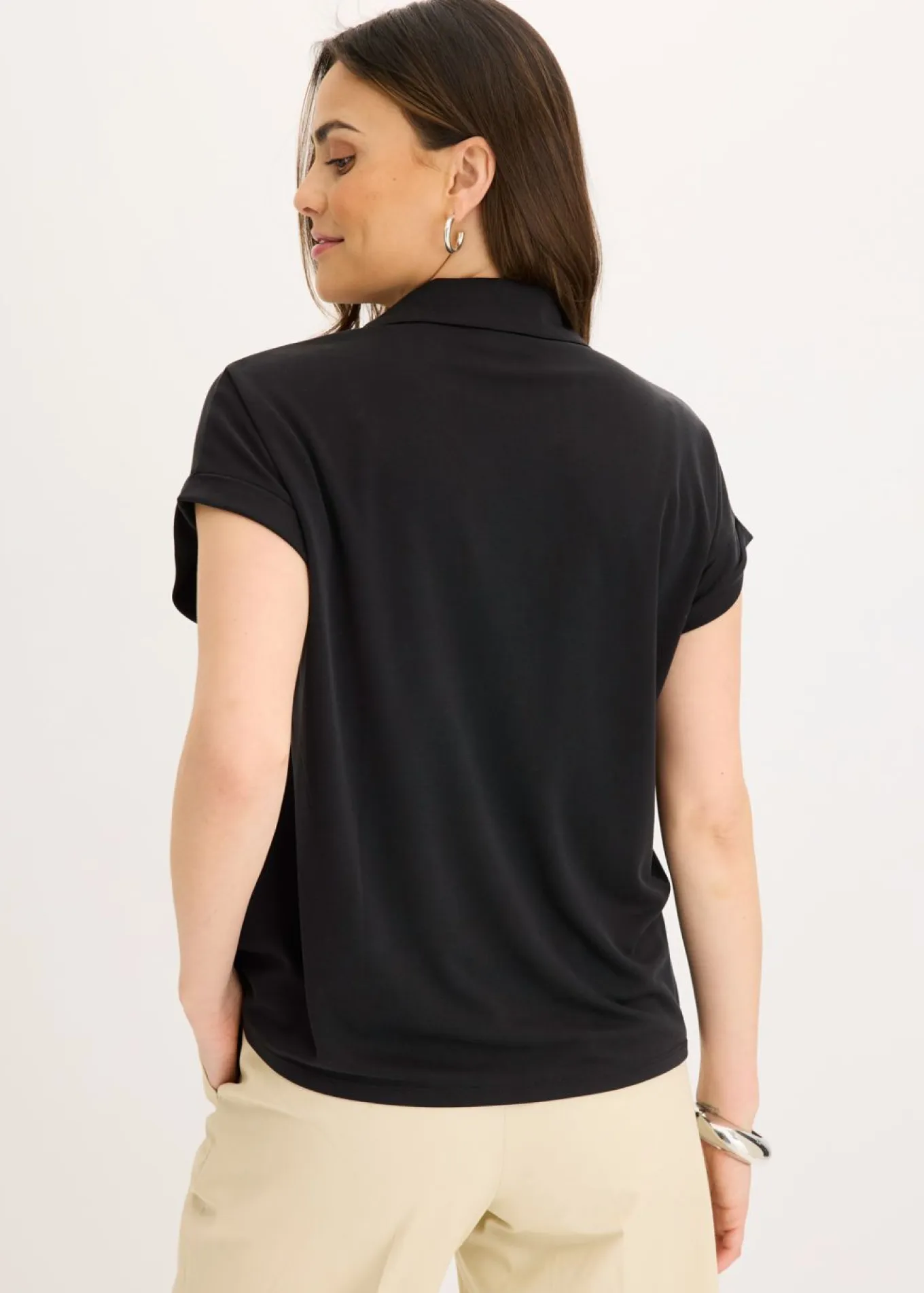 Polo de piqué de viscosa con inserto de encaje