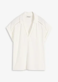 Polo de piqué de viscosa con inserto de encaje