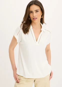 Polo de piqué de viscosa con inserto de encaje