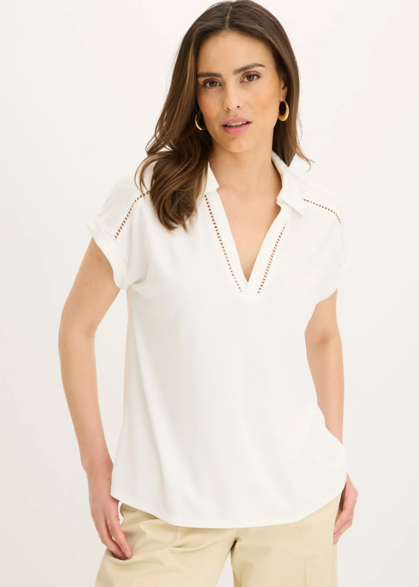 Polo de piqué de viscosa con inserto de encaje