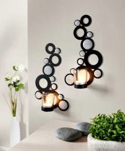 Portavelas de pared con piedras (juego de 2 unidades)