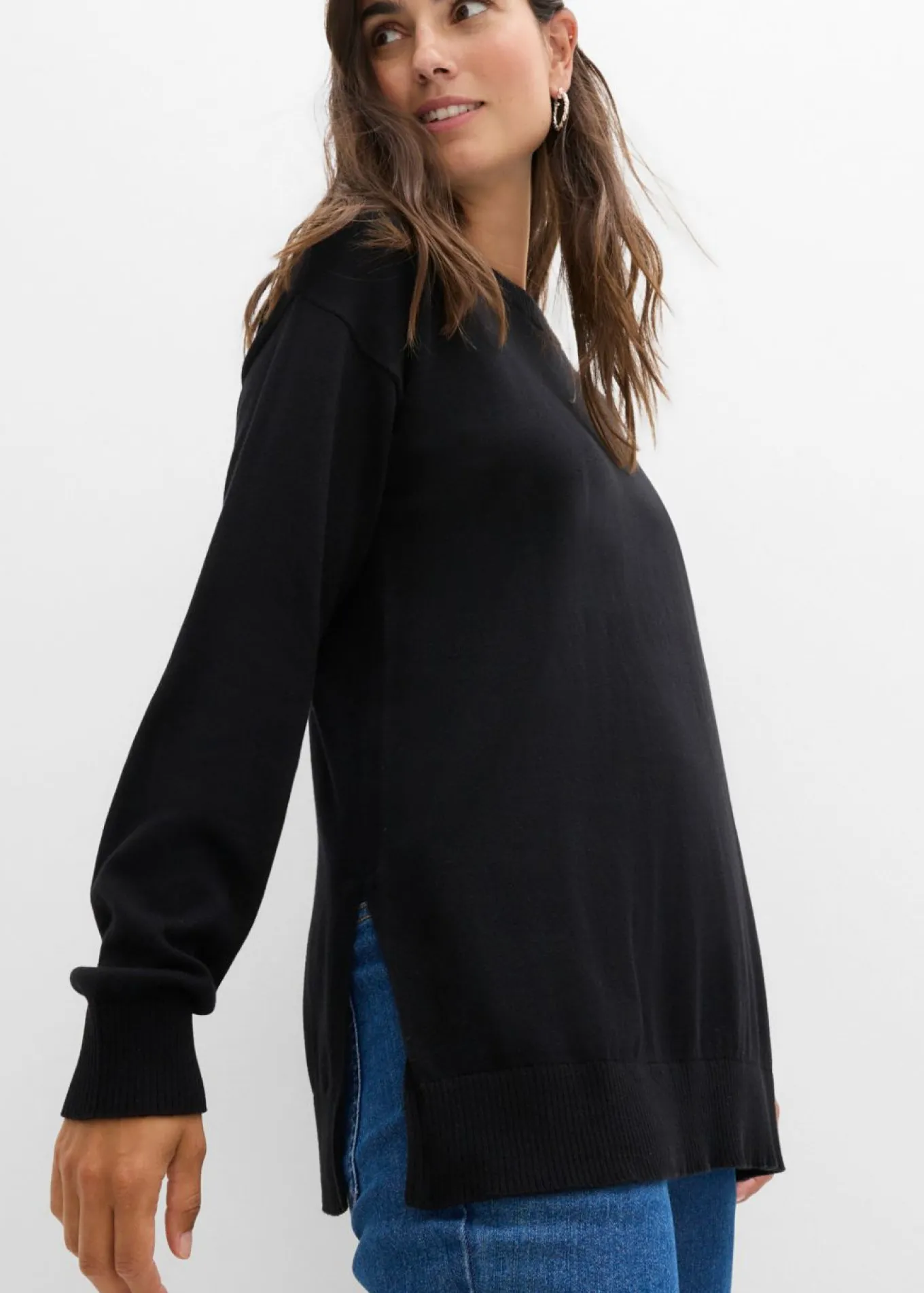 Suave jersey premamá de algodón orgánico con aberturas para la lactancia