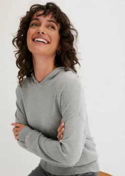 Sudadera con capucha de punto y bolsillo canguro en mezcla de viscosa