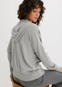 Sudadera con capucha de punto y bolsillo canguro en mezcla de viscosa