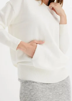 Sudadera con capucha de punto y bolsillo canguro en mezcla de viscosa