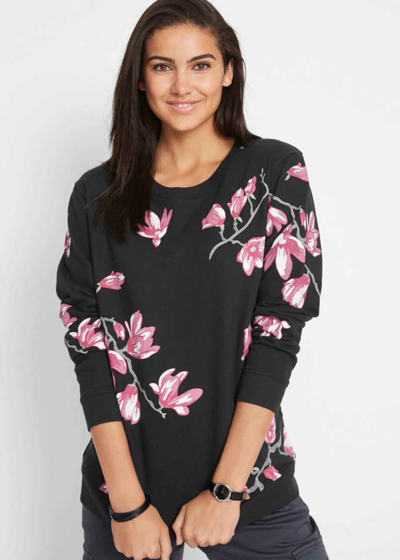 Sudadera con estampado de flores de corte holgado