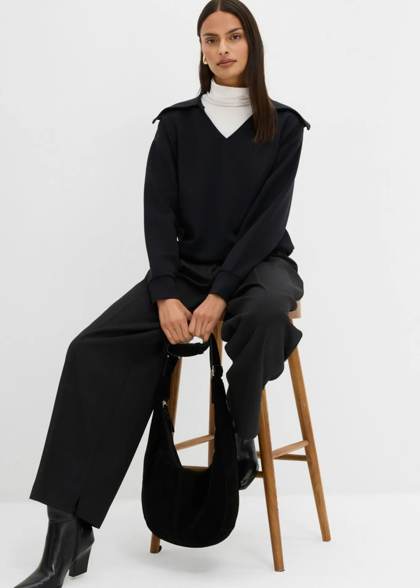 Sudadera de mezcla de viscosa con cuello ancho