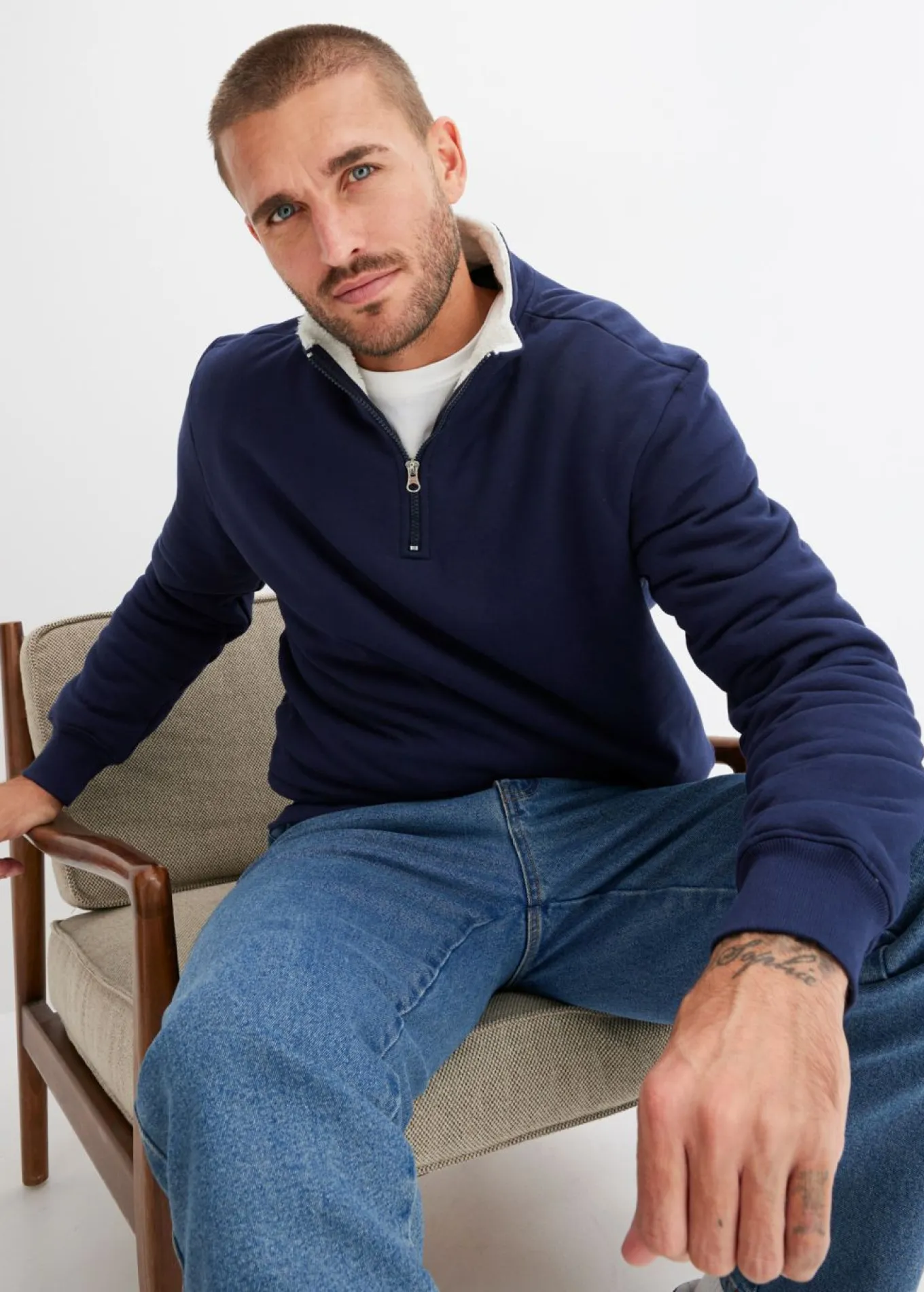 Sudadera térmica con cuello tipo troyer y forro cálido