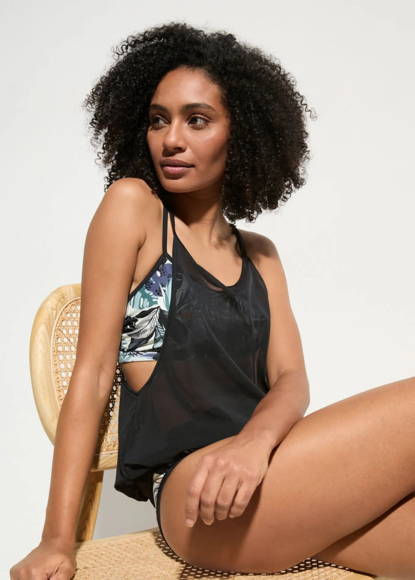Tankini holgado (3 piezas) con top de bikini tipo bustier
