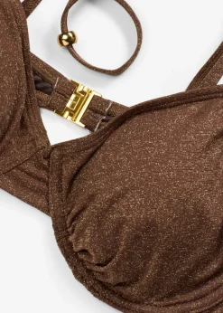 Top de bikini con aros de material brillante