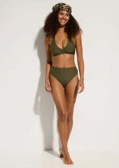 Top de bikini halter con escote en V