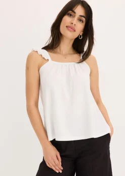 Top de crepé de punto con tirantes con volantes