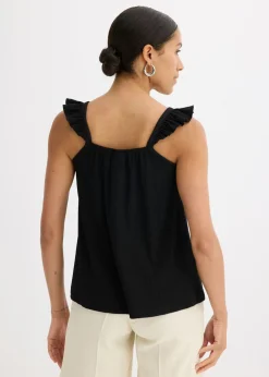 Top de crepé de punto con tirantes con volantes