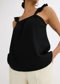 Top de crepé de punto con tirantes con volantes