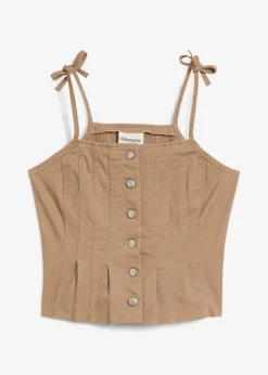 Top de mezcla de algodón elástico con tirantes finos