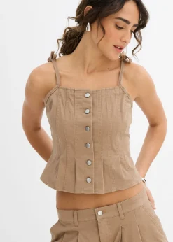 Top de mezcla de algodón elástico con tirantes finos