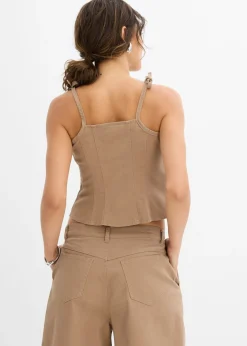 Top de mezcla de algodón elástico con tirantes finos
