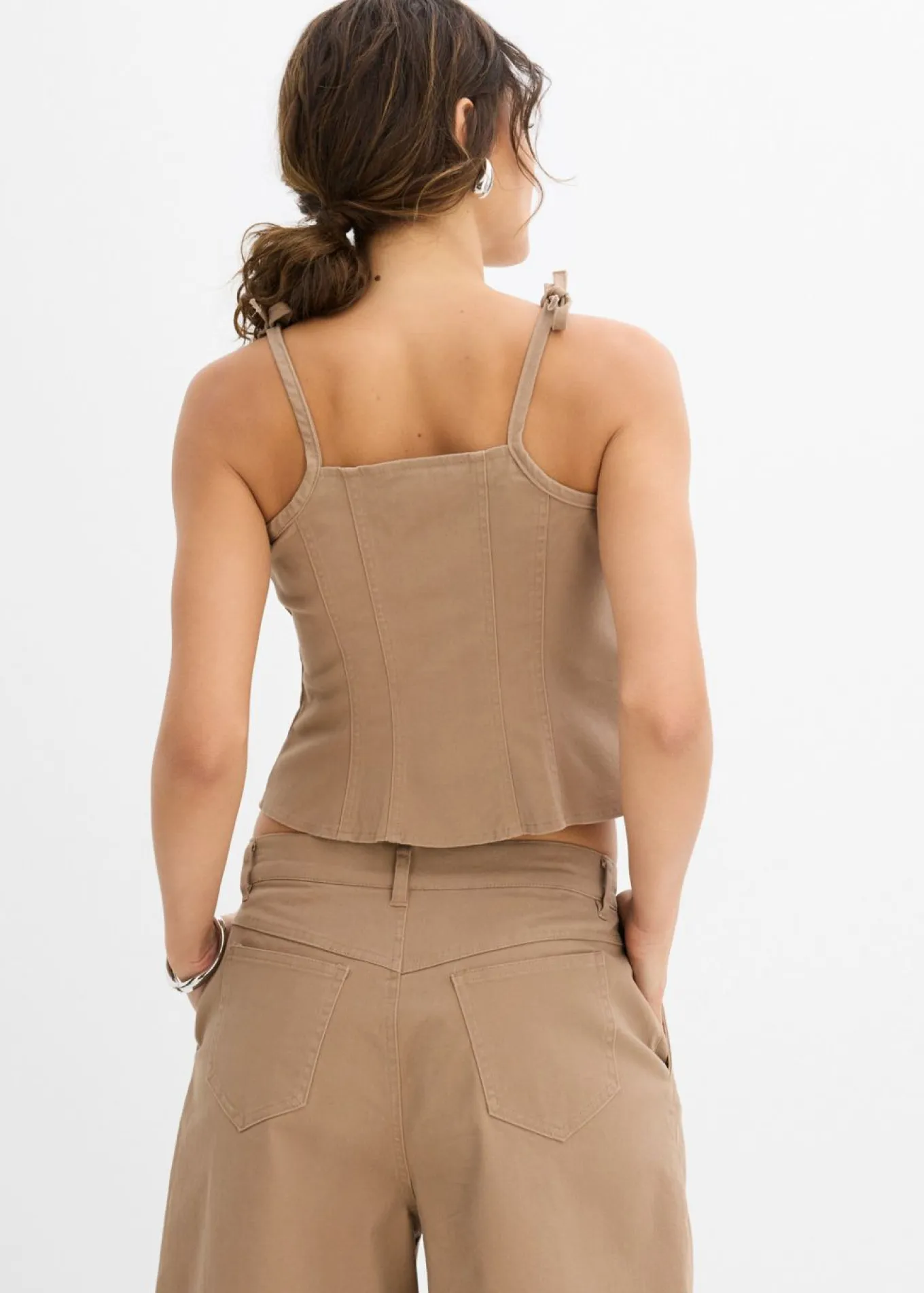 Top de mezcla de algodón elástico con tirantes finos