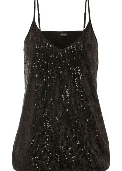 Top de mezcla de viscosa suave con tirantes finos y lentejuelas