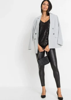 Top de mezcla de viscosa suave con tirantes finos y lentejuelas