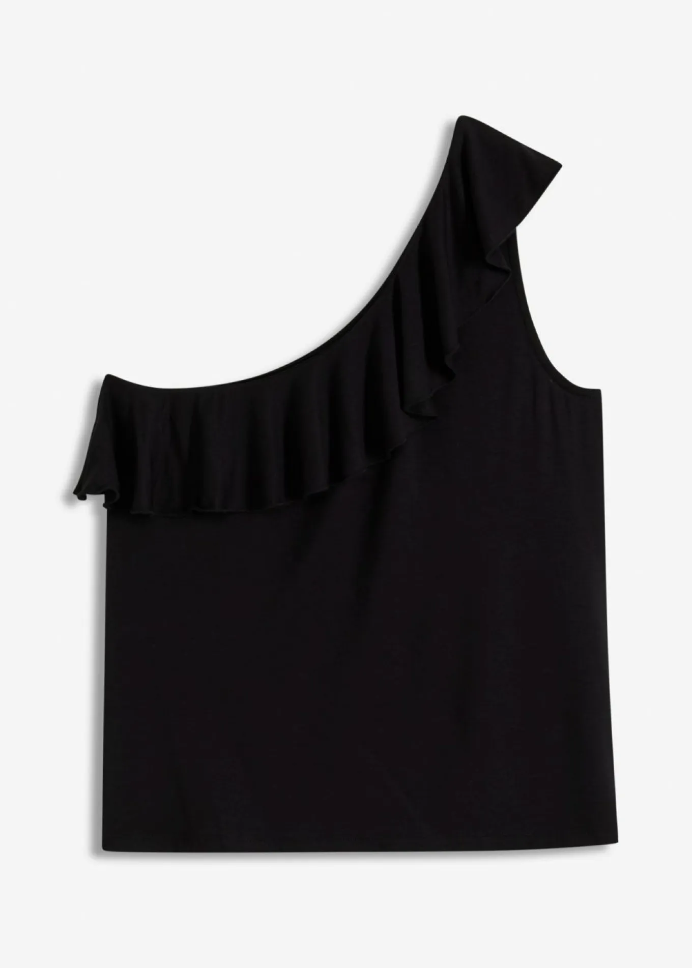 Top de mezcla de viscosa suave con un hombro al descubierto y volante decorativo