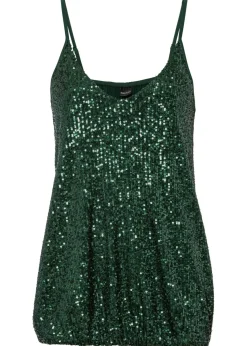 Top de mezcla de viscosa suave con tirantes finos y lentejuelas