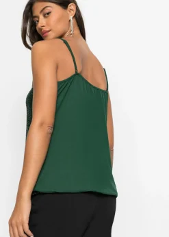 Top de mezcla de viscosa suave con tirantes finos y lentejuelas