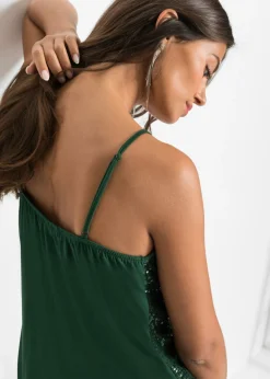 Top de mezcla de viscosa suave con tirantes finos y lentejuelas