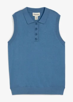 Top de punto fino con contenido de seda y cuello tipo polo