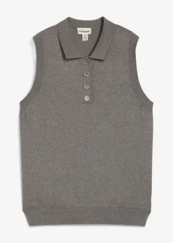 Top de punto fino con contenido de seda y cuello tipo polo