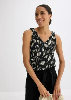Top estampado de punto estructurado