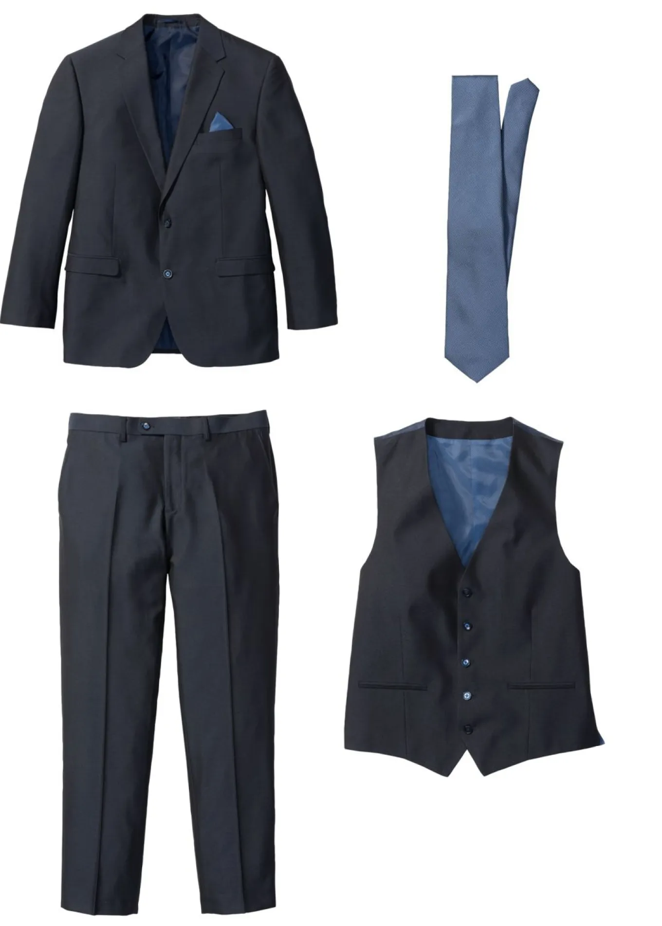 Traje con chaleco y corbata (4 piezas) con corte regular