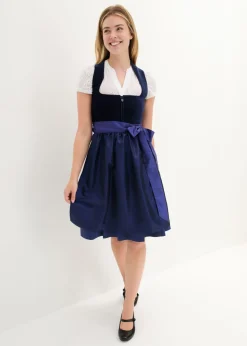 Traje tirolés con corpiño de terciopelo y delantal de satén (2 piezas)