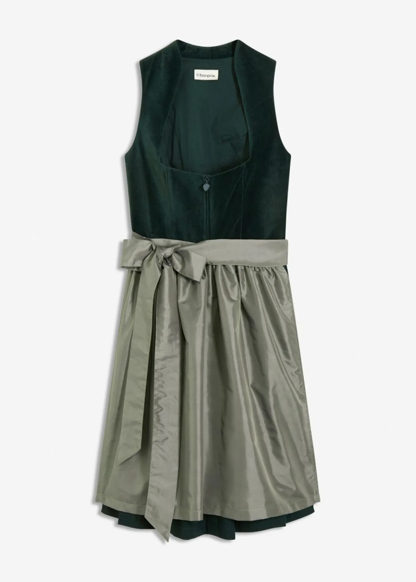 Traje tirolés con corpiño de terciopelo y delantal de satén (2 piezas)