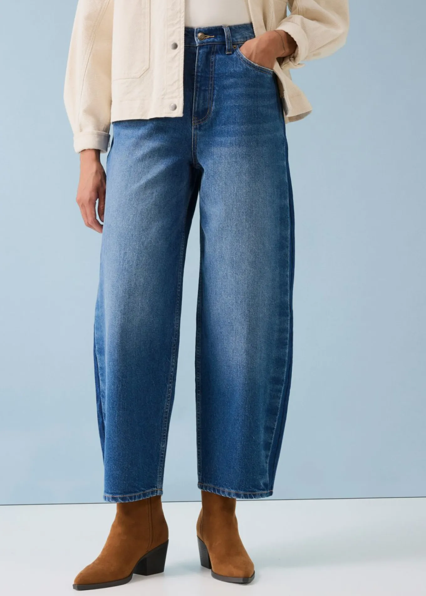 Vaqueros barrel, high waist, cropped