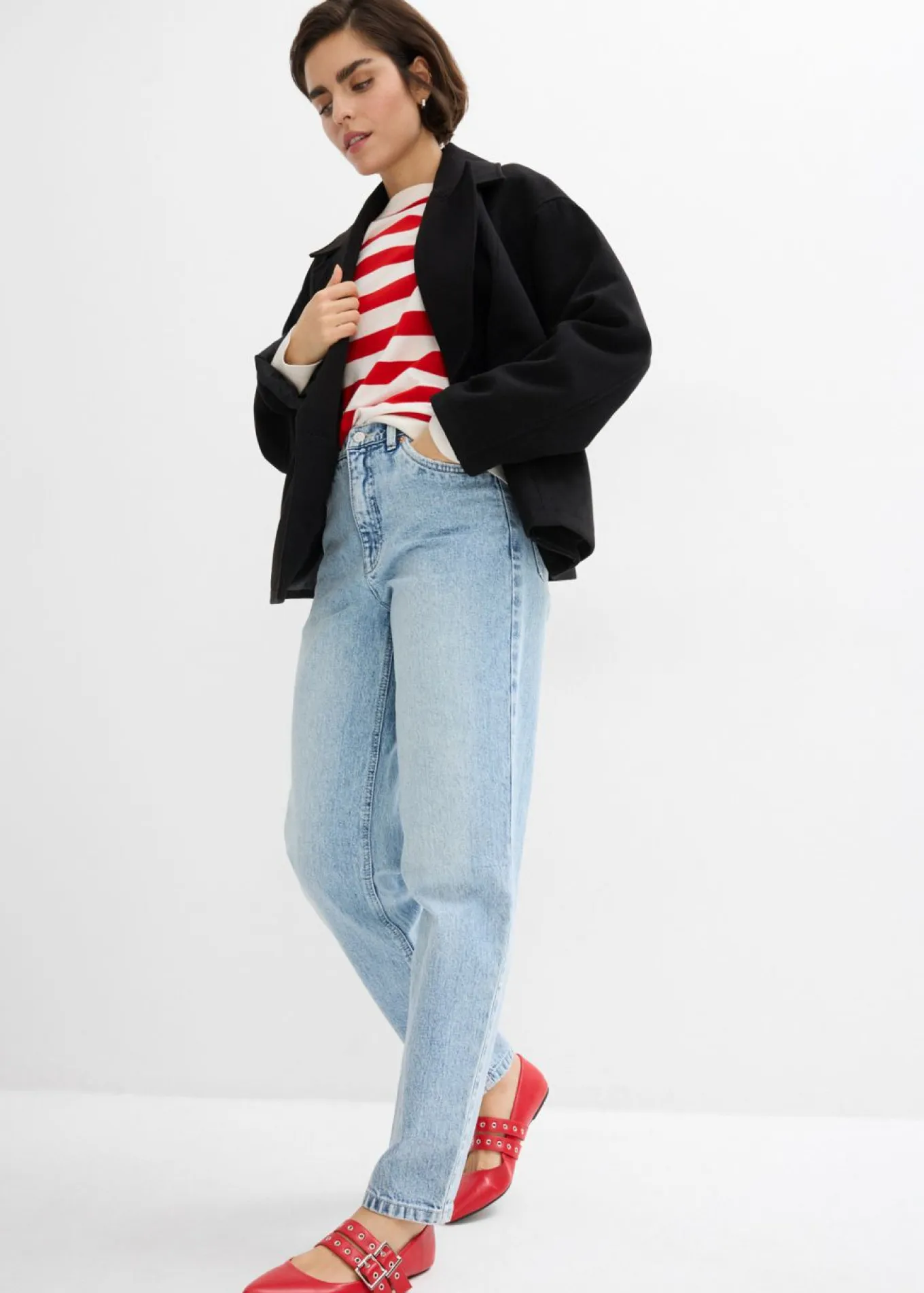 Vaqueros capri de talle alto con corte mom